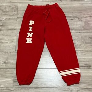PINK Victoria's Secret Kids Red Joggers with White Stripes